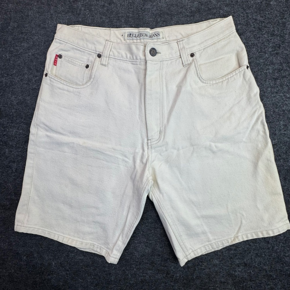 Vintage Bugle Boy Shorts Mens 34 (Fits 31x9) White Jorts Denim Jean Preppy